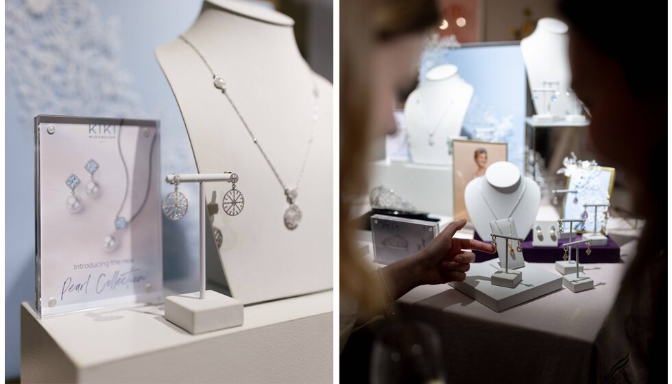 A showcase of Kiki McDonough bridal jewellery in The Wedding Present Company showroom